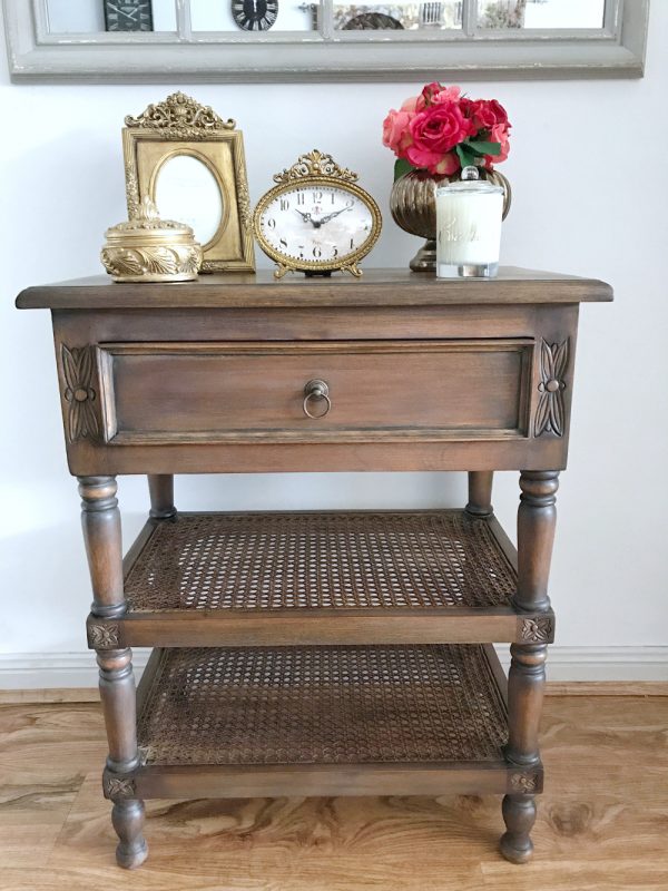 Furniture I Francois Rattan Antique Brown Bedside Table I Rococo Decor
