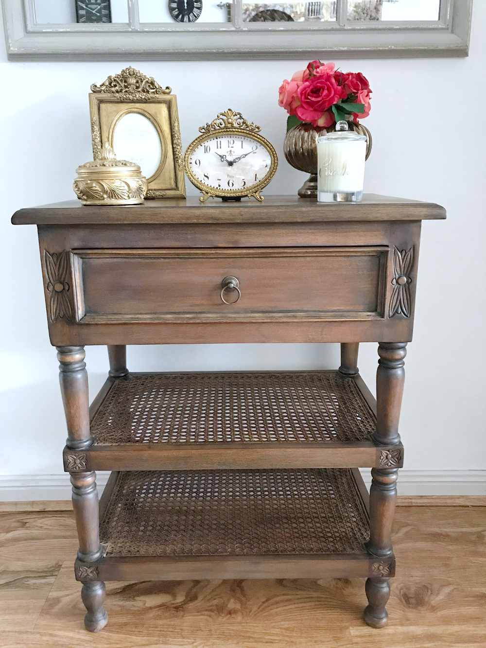 Furniture I Francois Rattan Antique Brown Bedside Table I Rococo Decor