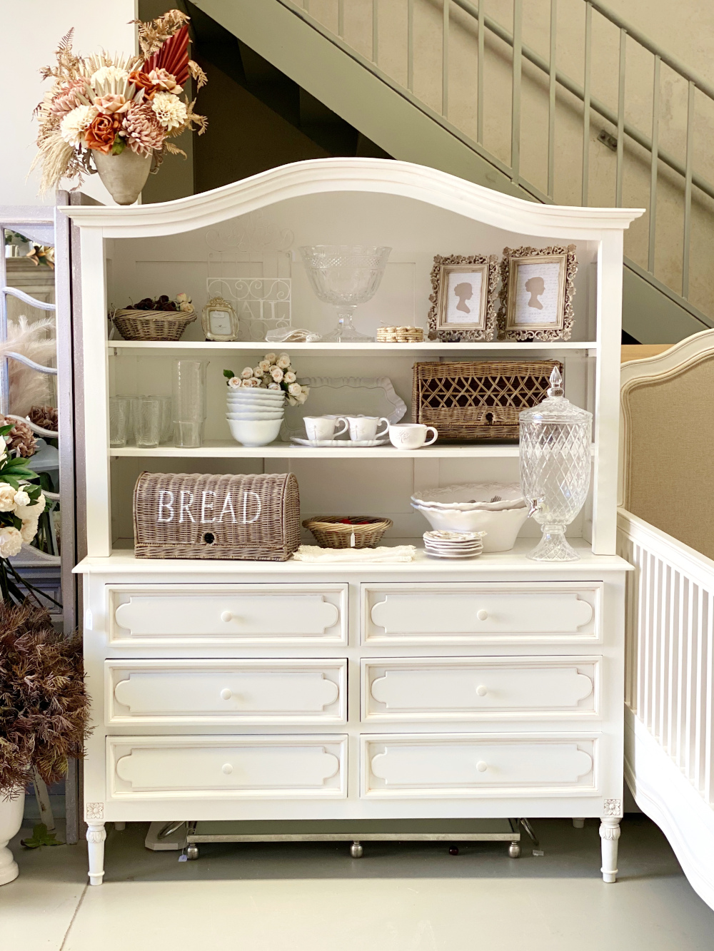 White Cottage Shabby Chic Hutch I Rococo Decor