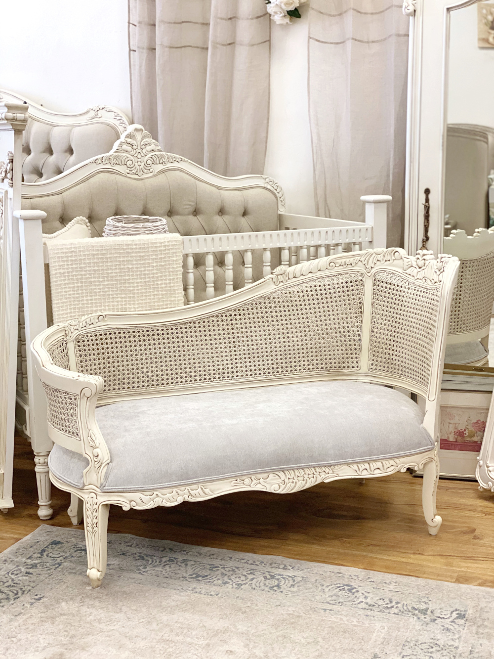 Furniture I Liliana French Rattan Back Settee I Rococo Decor