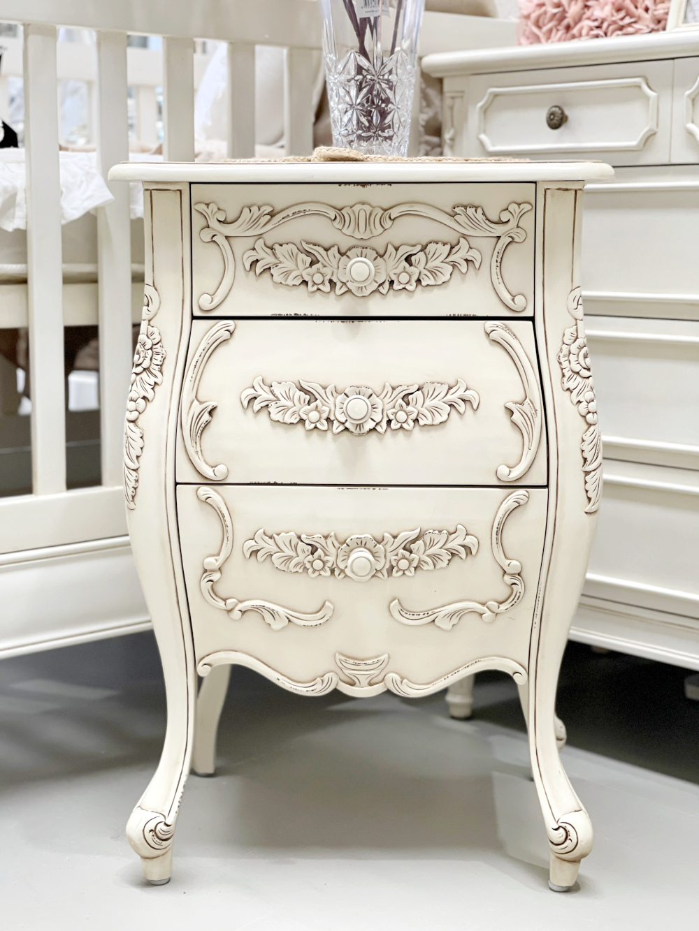 French l Joutel Antique Cream French Bedside Table I Rococo Decor