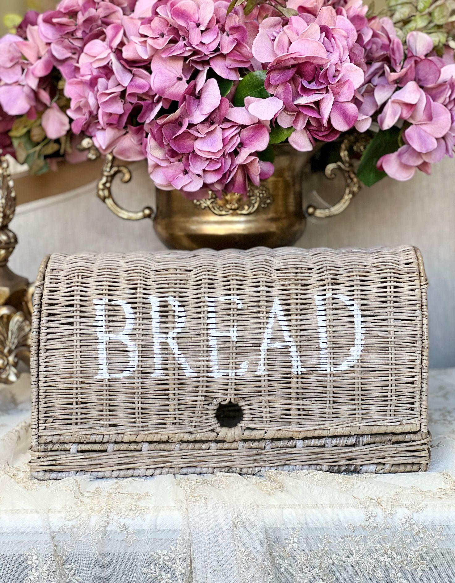 French Provincial Homewares I Rustic Rattan Bread Box I Rococo Decor