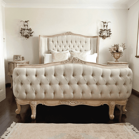 Coquette Wingback Antique Sand Diamond Tufted Bed