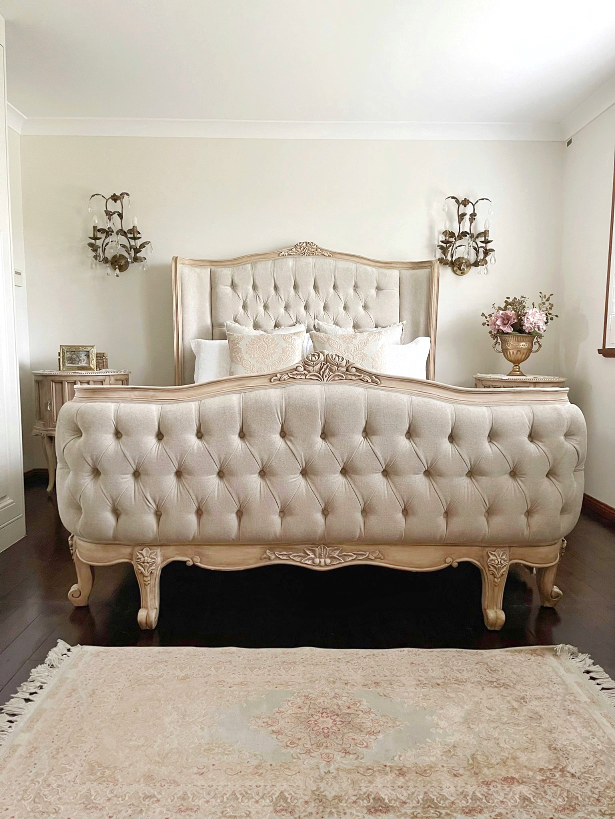 Coquette Wingback Antique Sand Diamond Tufted Bed