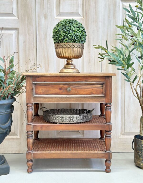 Francois Rattan Antique Brown Bedside Table