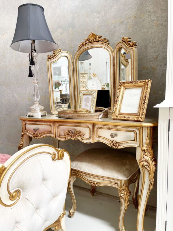 Aureliana Provincial Tri Fold Mirrored Back Dressing Table and Stool - Image 2