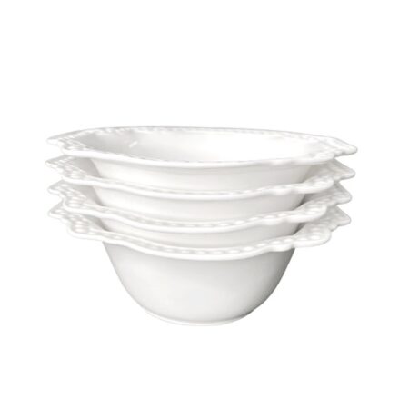 Beaded White Fruit Bowl Porcelain Plate 4 Pack