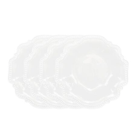 Beaded White Pasta Porcelain Plate 4 Pack