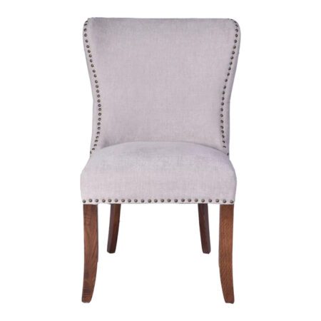 Charleston Button Back Dining Chair in Grey Linen with Maron Legs