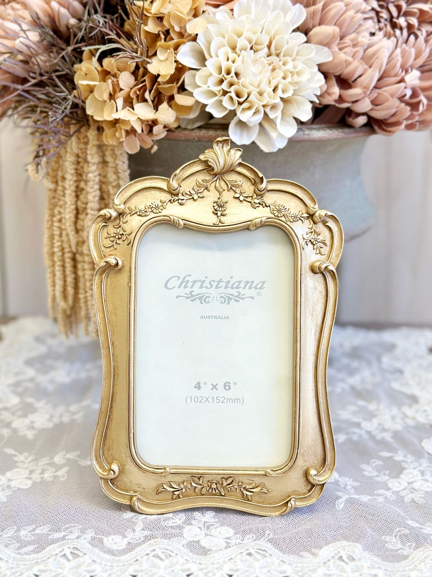 Floral Top Vintage Gold Photo Frame Rococo Decor