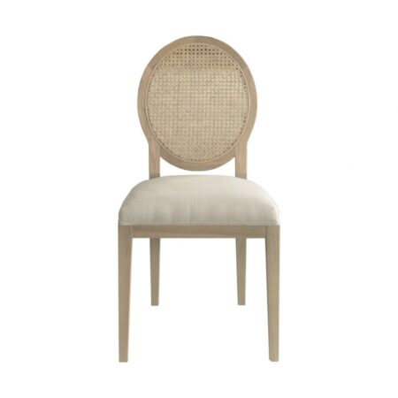 French Contemporary Natural Rattan Oak Round Side Chair