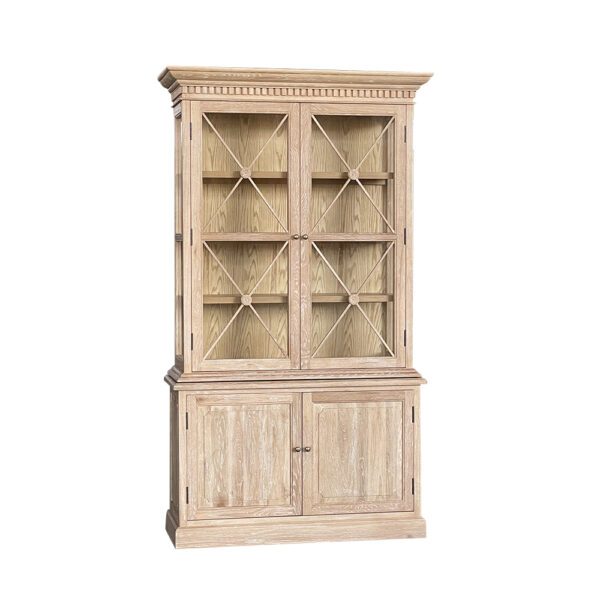 French Double Door Sideboard and Hutch Whitewashed Oak Rococo Decor