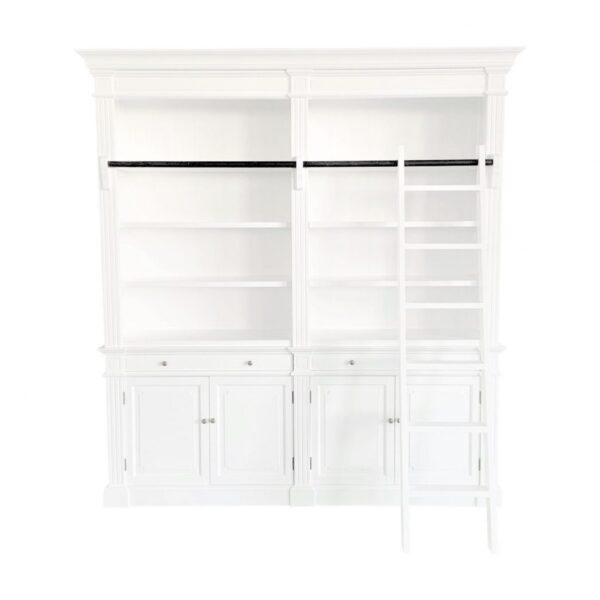 French Library Two Bay Bookcase Matt White