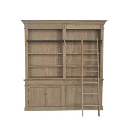 French Library Two Bay Bookcase Weathered Oak