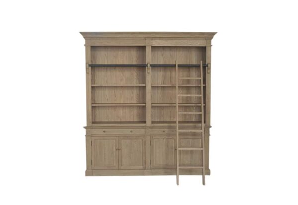 French Library Two Bay Bookcase Weathered Oak