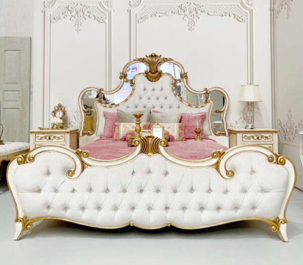 Monique Eloquence Mirrored Back Tufted French Upholstered Bed