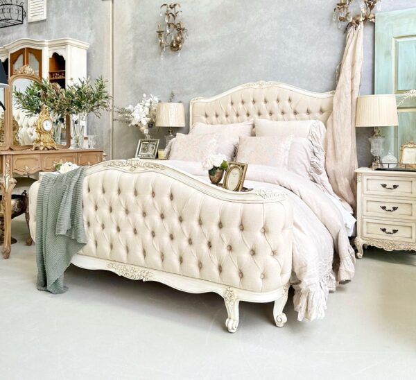 Nicolette Diamond Tufted Antique Cream French Bed