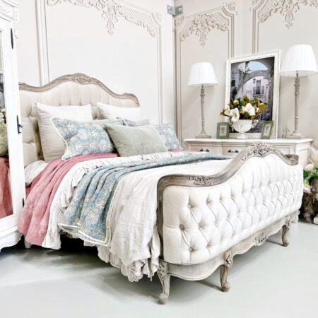 Nicolette Diamond Tufted Farmhouse Brown French Bed