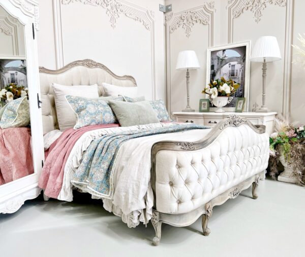 Nicolette Diamond Tufted Farmhouse Brown French Bed