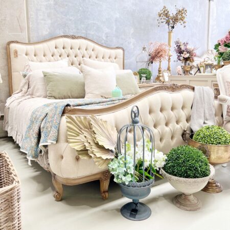 Nicolette Diamond Tufted Weathered Oak French Bed