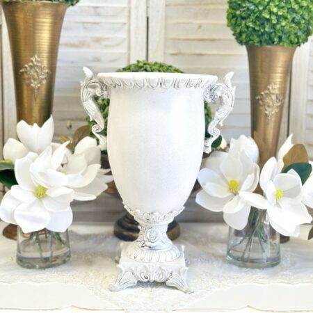 Ornate Distressed White Vase