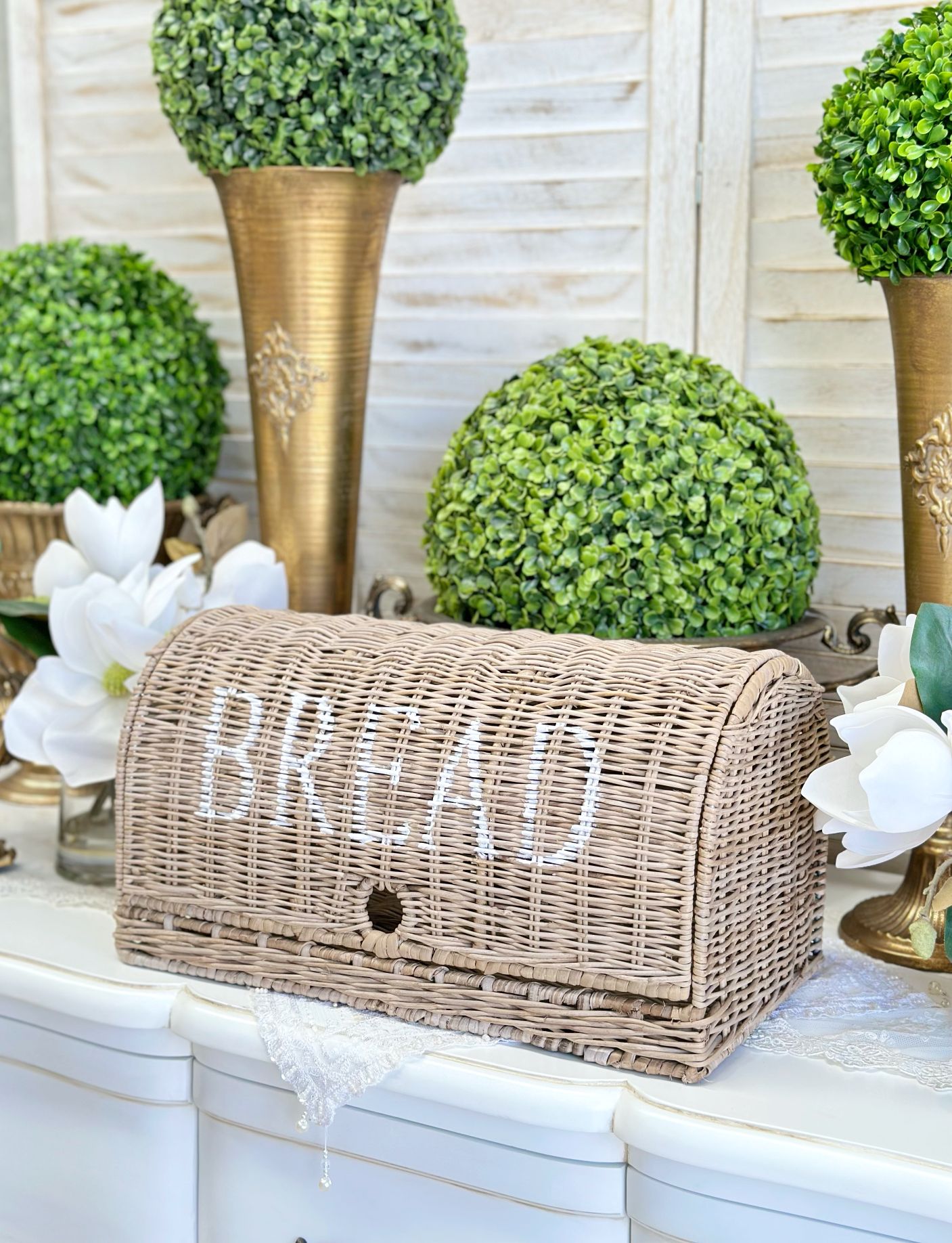 Rustic Rattan Bread Box Rococo Decor