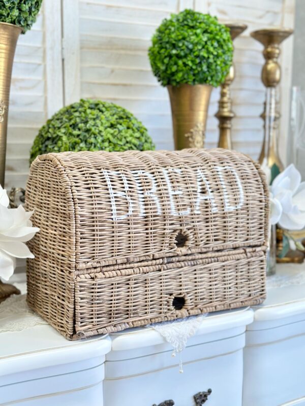 Rustic Rattan Bread Box Double Rococo Decor