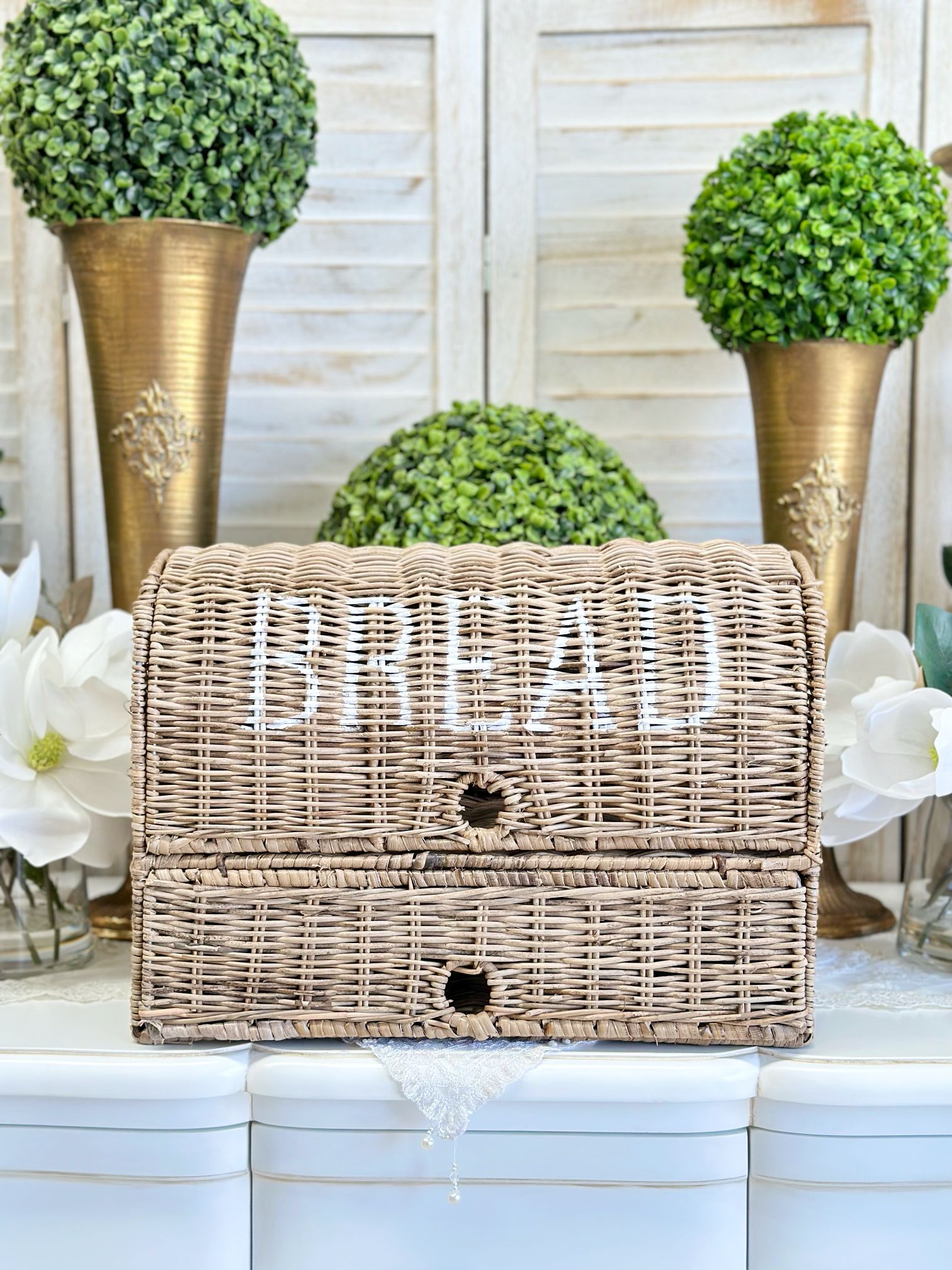 Rustic Rattan Bread Box Double Rococo Decor