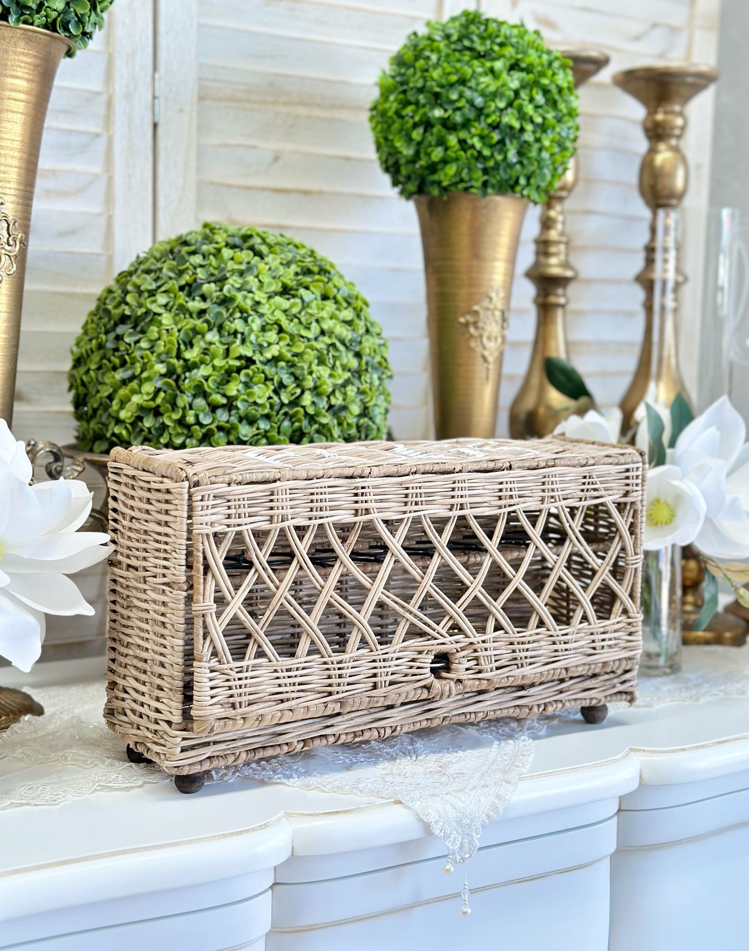 Rustic Rattan Egg Storage Box Rococo Decor