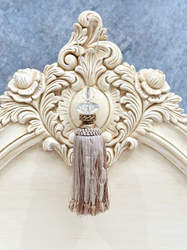 Silvery Taupe Tassel with Faceted Glass Top and Beads