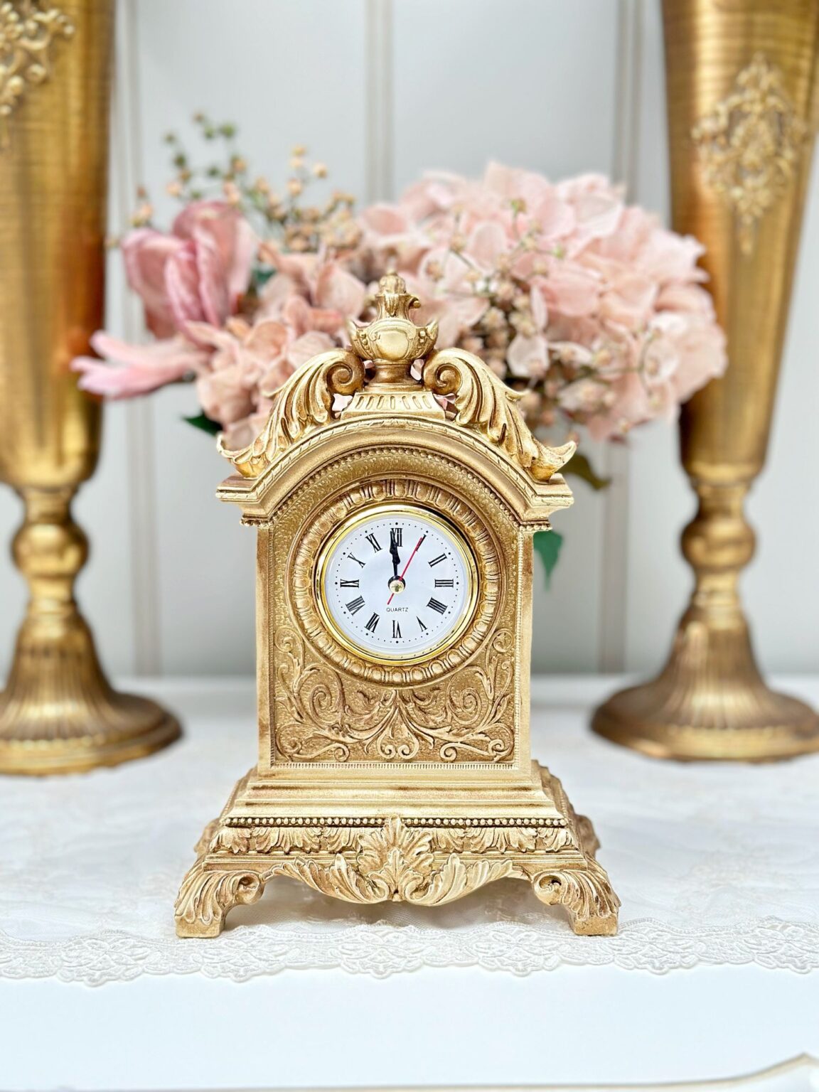 Vintage Gold Mantel Clock Rococo Decor