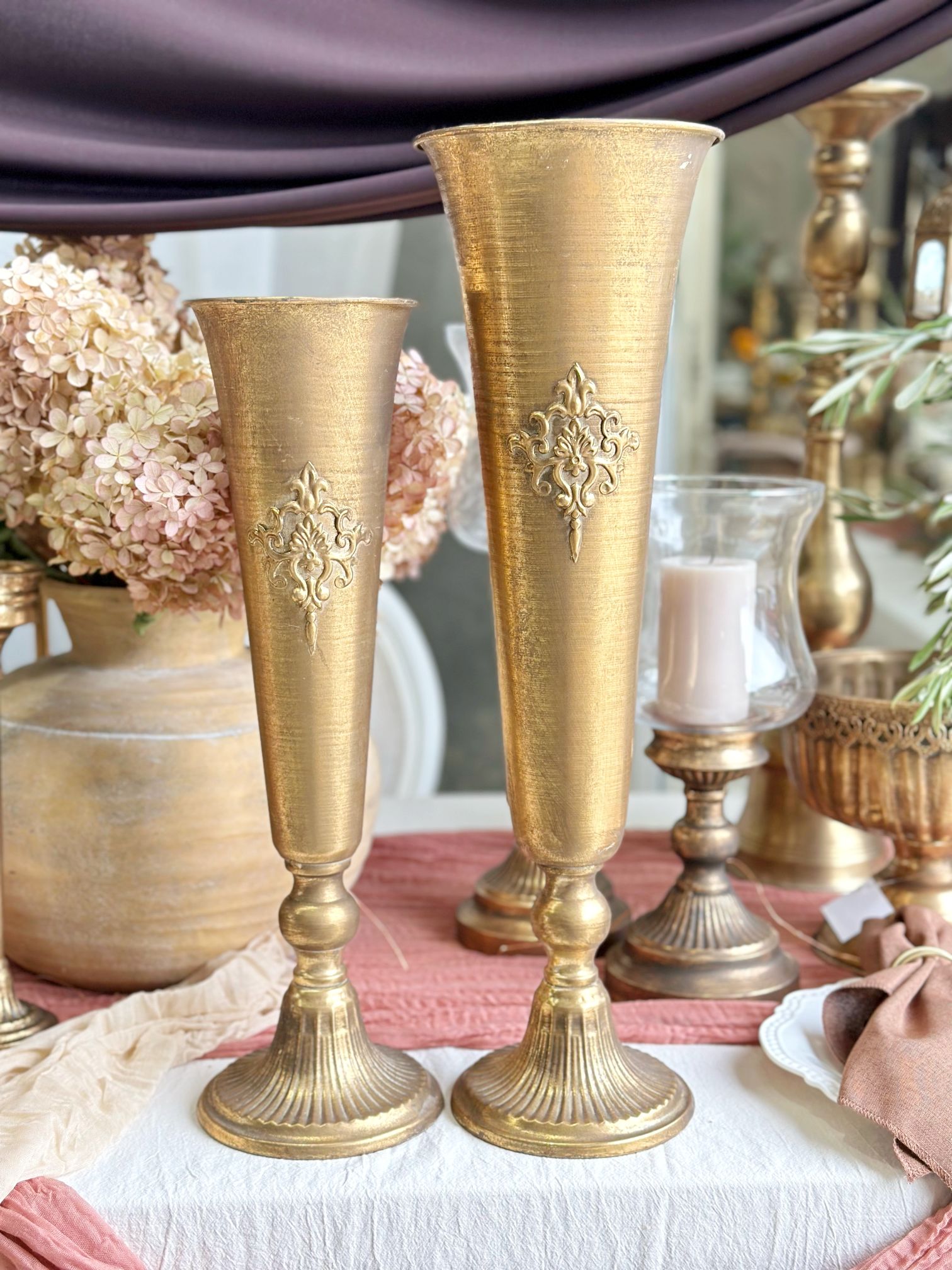 Antique Gold Fluted Vase Rococo Decor
