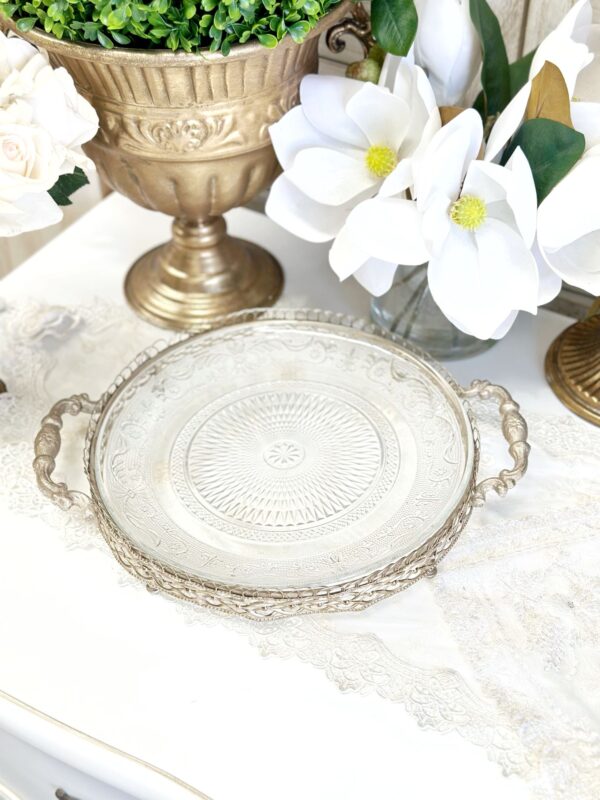 Antique Silver Glass Top Tray