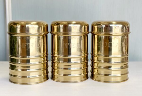 Etched Gold Coffee Tea Sugar Canisters