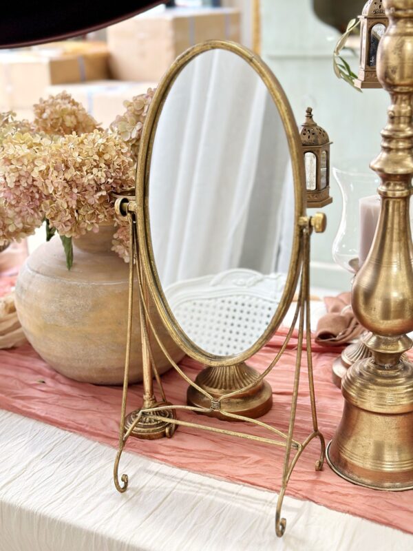 Gold Metal Table Oval Mirror