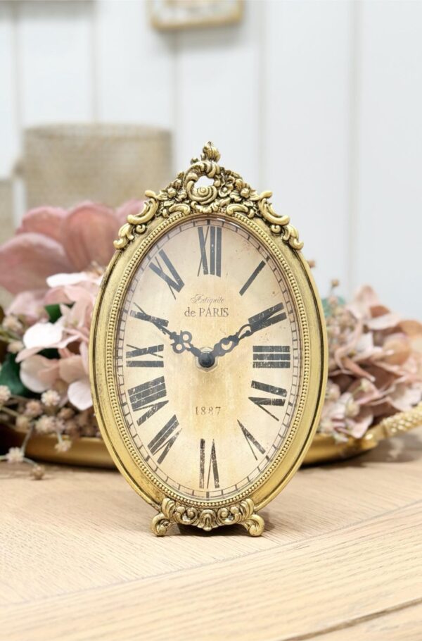 Gold Pewter Table Oval Clock