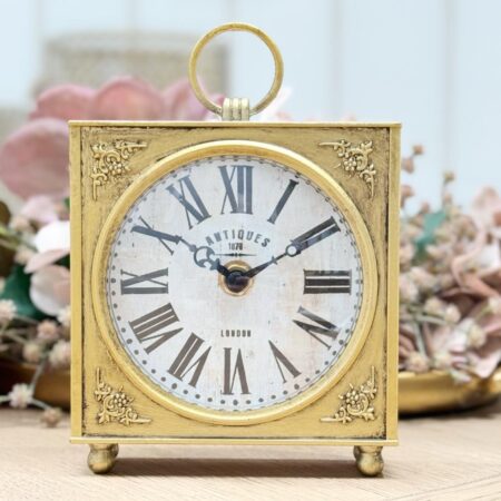 Gold Pewter Table Square Clock