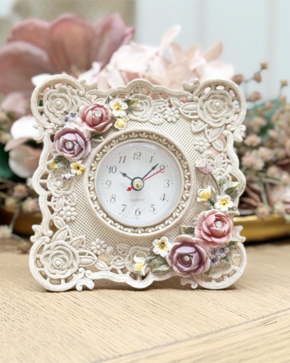 Vintage Floral Clock Rococo Decor