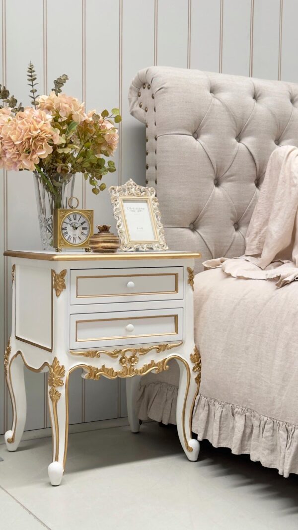 White and Gold French Provincial Bedside Table - Image 2