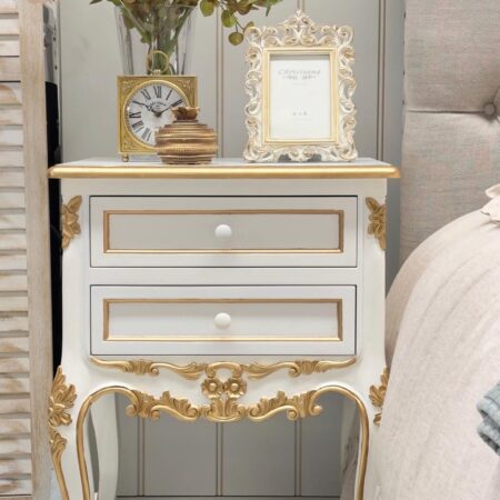 White and Gold French Provincial Bedside Table