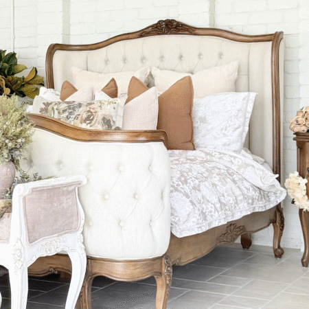 Eleonara Wingback Antique Brown Diamond Tufted Bed