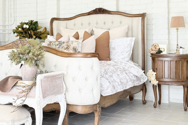 Eleonara Wingback Antique Brown Diamond Tufted Bed