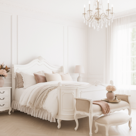 Charlotte White Carved French Provincial Bed