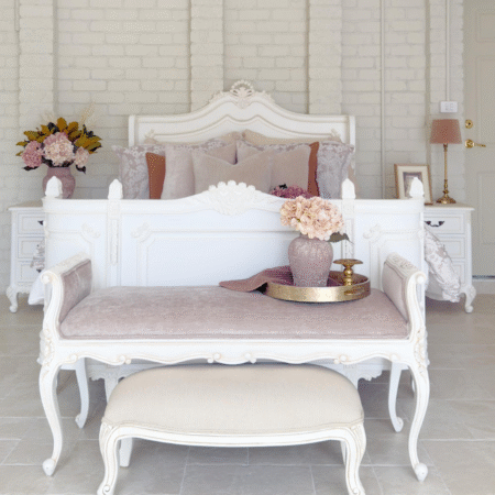 Louis French Provincial Curved Leg Upholstered Bench