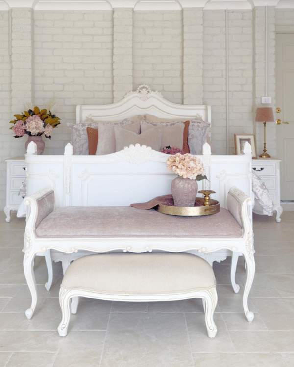 Louis French Provincial Curved Leg Upholstered Bench