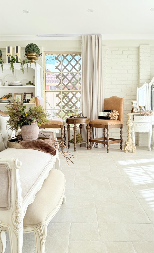 French Rustic Tan Leather Counter Stool - Image 3