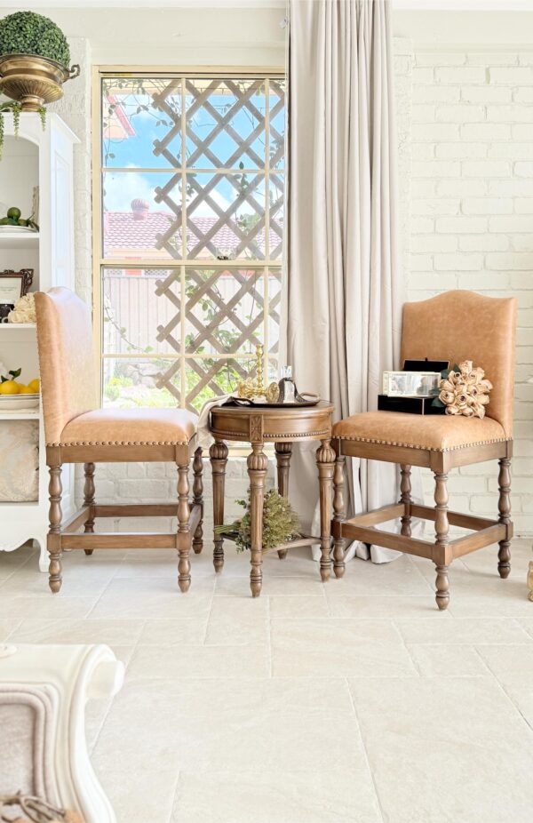 French Rustic Tan Leather Counter Stool - Image 2