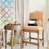 French Rustic Tan Leather Counter Stool