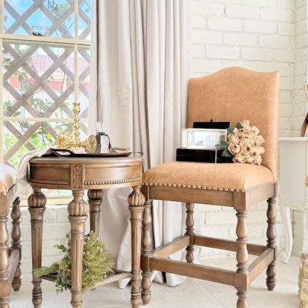 French Rustic Tan Leather Counter Stool