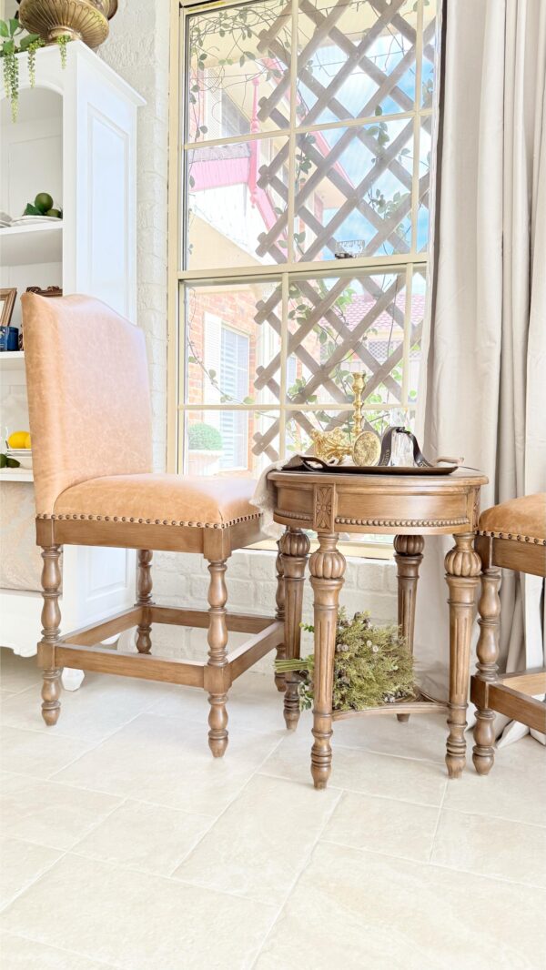 French Rustic Tan Leather Counter Stool - Image 4